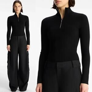 NWT A.L.C. Long Sleeve Quarter Zip Mock Neck Piper Top Fitted Black Size: Small